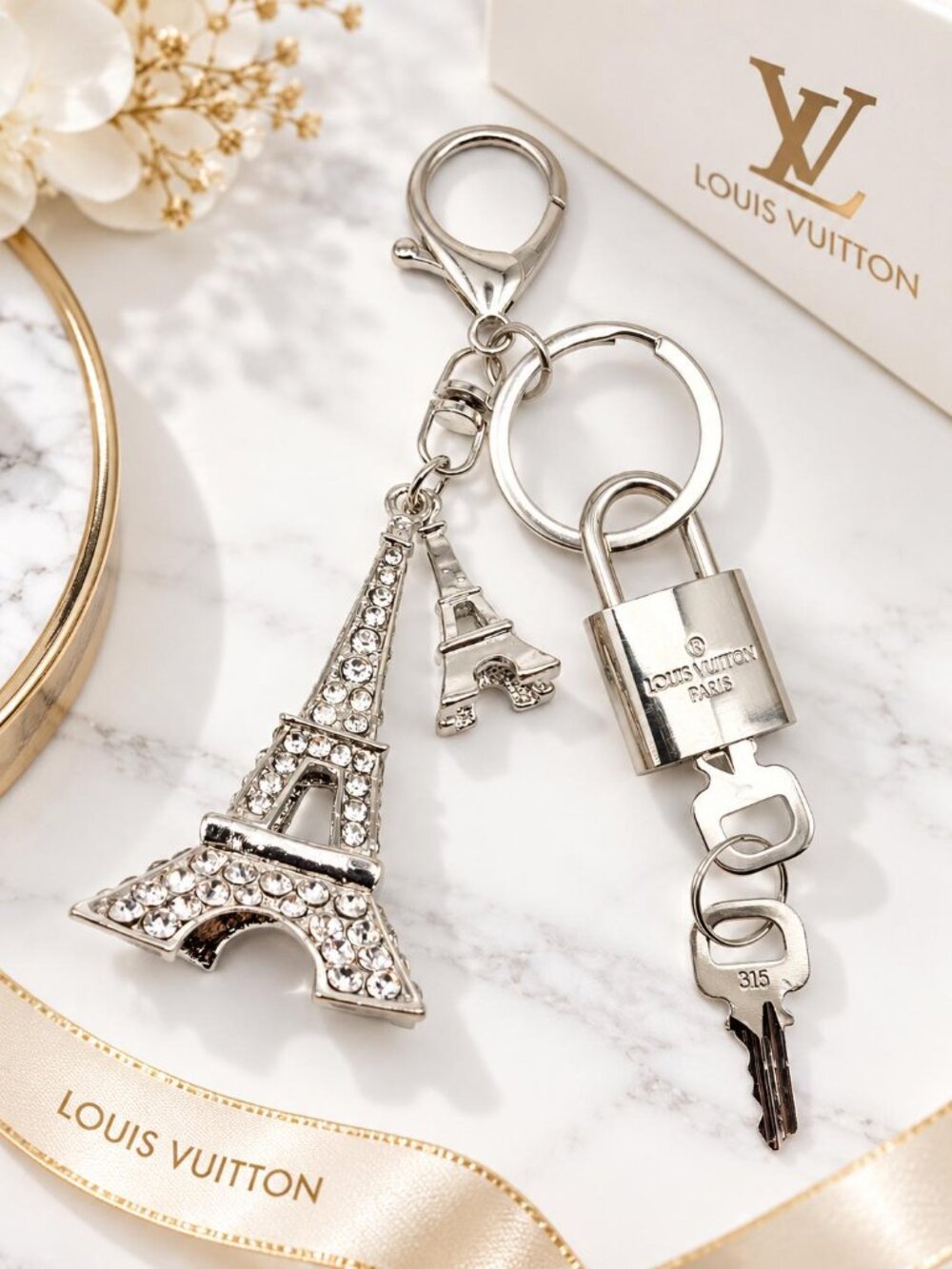 Authentic Louis Vuitton Silver Lock ๐ Unbranded Eiffel Tower Keychain